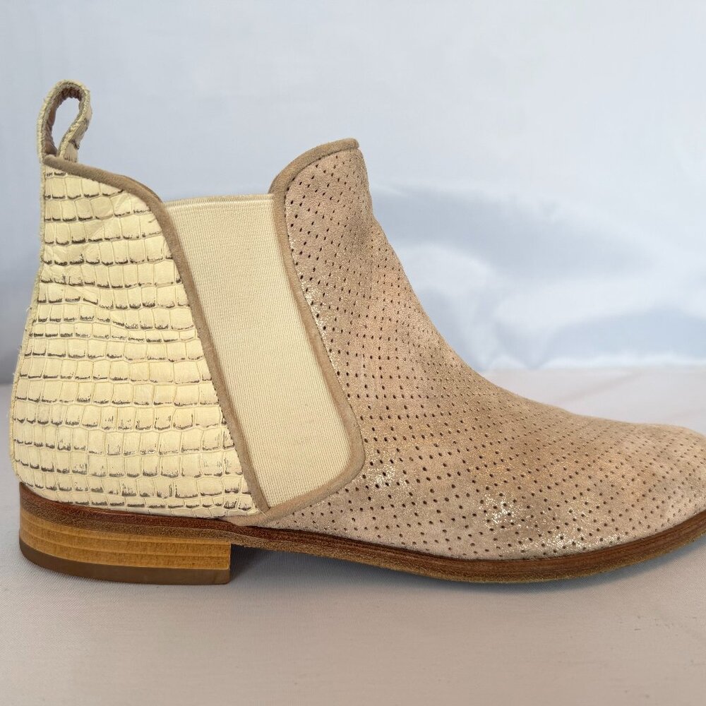 Pertini Light Pink Metallic Perforated Suede & Croc Embossed Leather Sz. 39